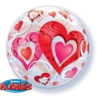 Шар BUBBLE "Сердца красные и Завитки"