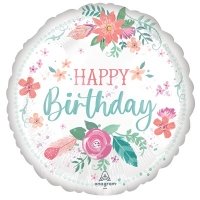 Шар круг "Happy Birthday цветы"