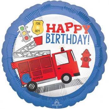 Шар круг "Happy Birthday Пожарный"